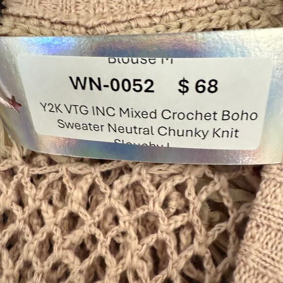 Y2K VTG INC Mixed Crochet Boho Sweater Neutral Chunky Knit Slouchy L - Picture 6 of 6